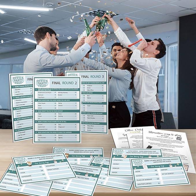 Office Party Feud Game, Office Activity Games, Office Trivia Game Set, Games for Team Building, Office Party Game and Activity Supplies-OF01