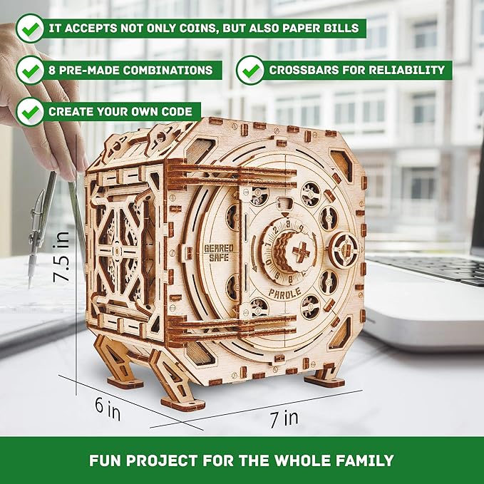 Wood Trick Safe Wooden Model Kit for Adults to Build - DIY Locker Puzzle Box with Combination - Mechanical - Store Your Precious Items - Heavy Duty Design - 3D Wooden Puzzles for Adults