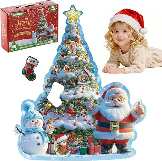 Floor Puzzles for Kids Ages 3-5, Christmas Puzzles for Toddler Ages 4-6, 45 Pieces Jumbo Puzzles with Box, Christmas Toys for Gifts 3-8 Years Old