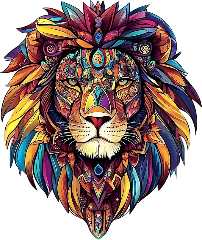 Wooden Puzzles for Adults,Lion Wooden Jigsaw Puzzles 61pcs,11.2x11.2in,Medium,Unique Shape Adult Puzzles,Irregular Wood Puzzles Creative Gift for Adults and Kids Family Game