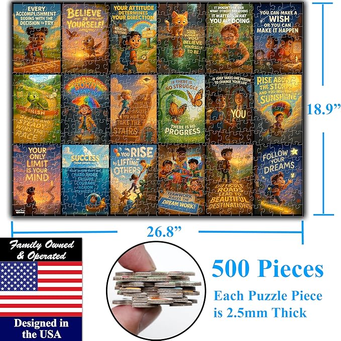 Think2Master Motivational & Inspirational Collage 500 Pieces Large Format Jigsaw Puzzle: Kids 12+, Teens, Adults & Families. Fosters Growth Mindset - Vibrant Wall Art. Great Gift. Size: 26.8” X 18.9”