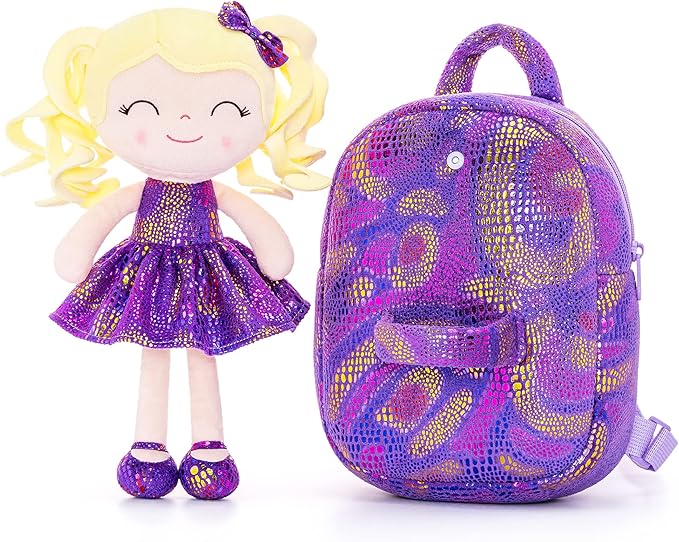 Gloveleya Back to School Gifts for Girls Kids Toddler Backpack Baby Girl Gift Plush Bag Diaper Bag Glitter Purple 9 Inches