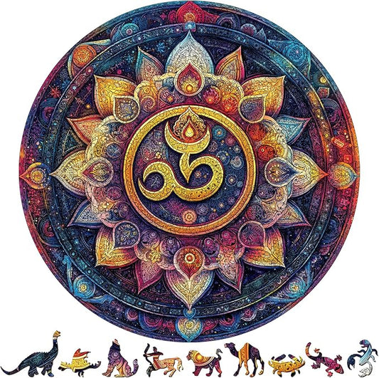 Mandala Wooden Puzzle for Adults, 454 Pieces Colorful Round Wood Jigsaw Puzzles, Scorpio Symbol Art, Unique Wood Animal Shaped Puzzle, Family Game Home Decor