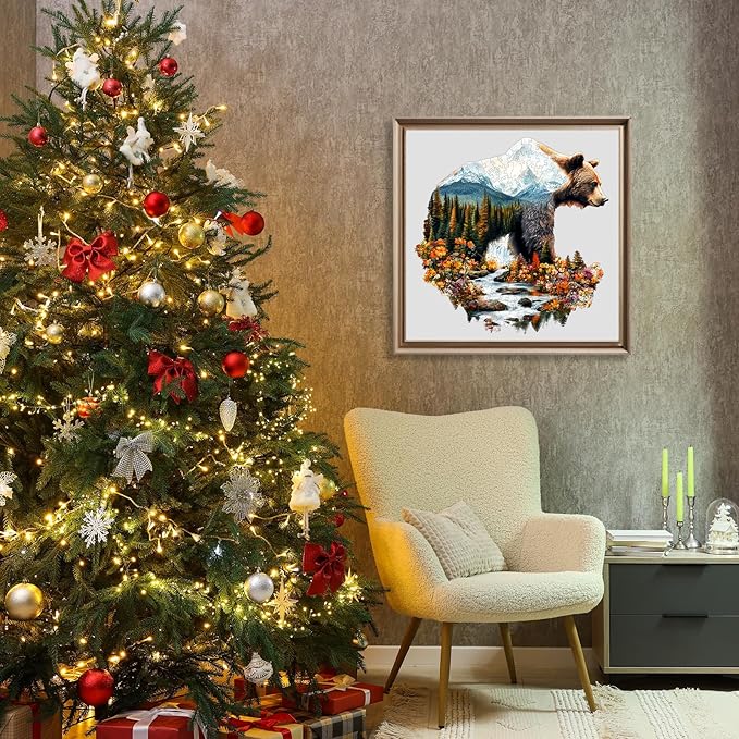 Wooden Puzzles for Adults - Bear and Nature Wooden Jigsaw Puzzle - Unique Animal Shaped Wood Puzzles Adult - Christmas Birthday Gifts for Adults/Friends/Family - 175pcs 11.4 * 11.5in