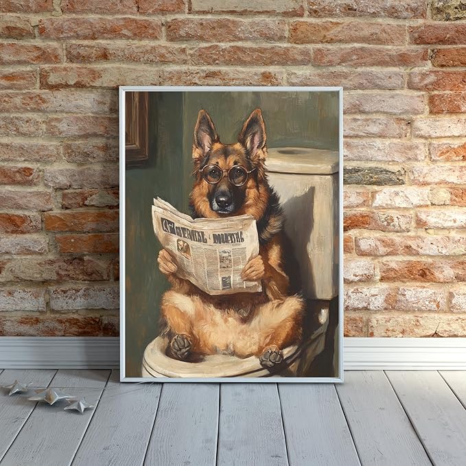 German Shepherd on Toilet Jigsaw Puzzle 1000 Pieces for Adults - Quirky Dog Reading Newspaper with Glasses - 1000pc Dog Bathroom Decor Puzzles (50x70cm / 19.685"x27.559")