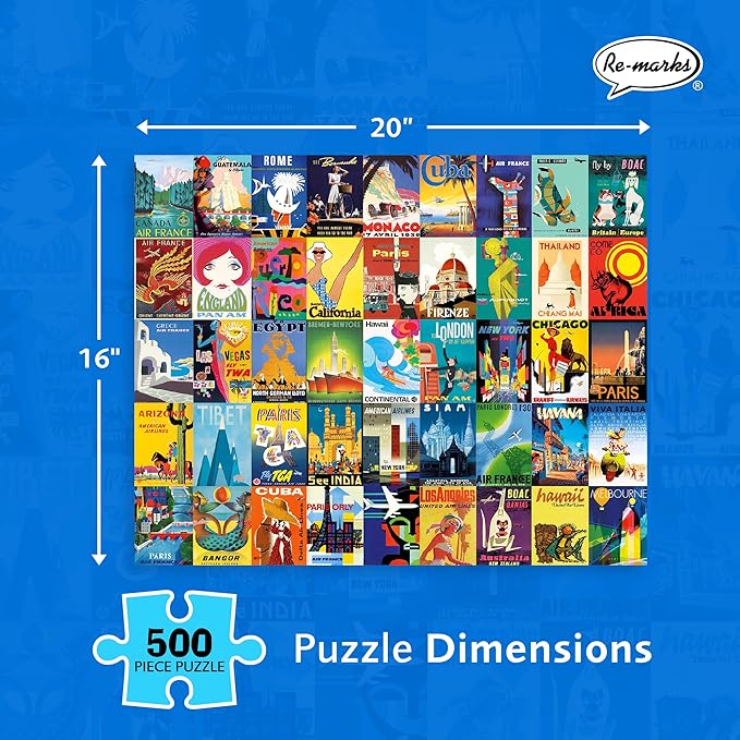 Re-marks Travel Posters, Poster Puzzle, 500-Piece Jigsaw Puzzle for All Ages