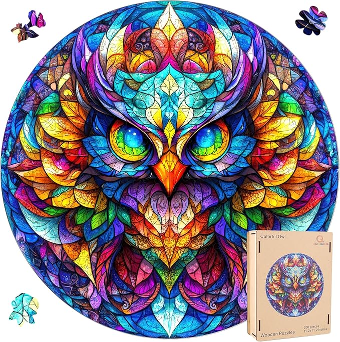 Wooden Puzzle for Adults Colorful Owl Jigsaw Puzzles Unique Animal Shape Puzzles Family Game Fabulous Gift for Kids and Adults on Birthday 500 Pieces 16.5 * 16.5in