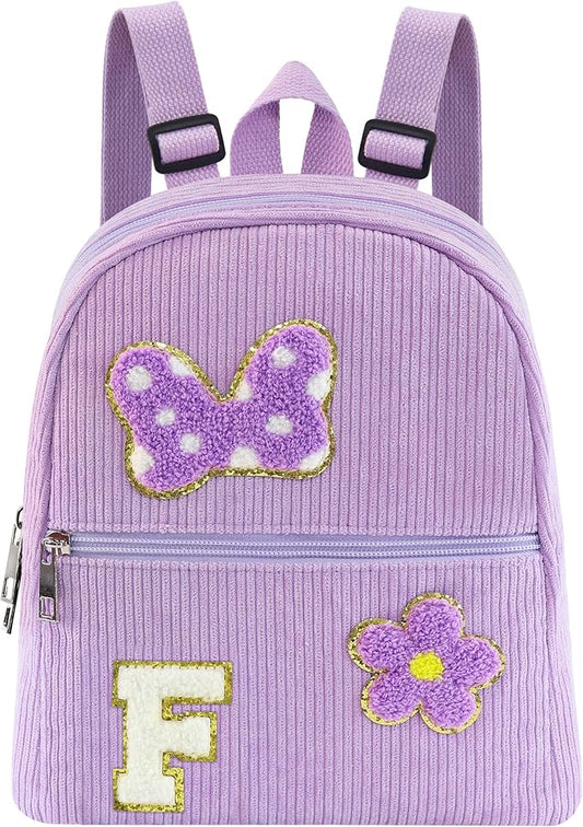 2 3 4 5 6 Year Old Girl Gifts Chenille Initial Mouse Bow Mini Backpack, Corduroy Toddler Backpacks Christmas Birthday Gifts for Girls 2-4 5-6, Purple Mini Diaper Bag Must Haves for Park Travel F