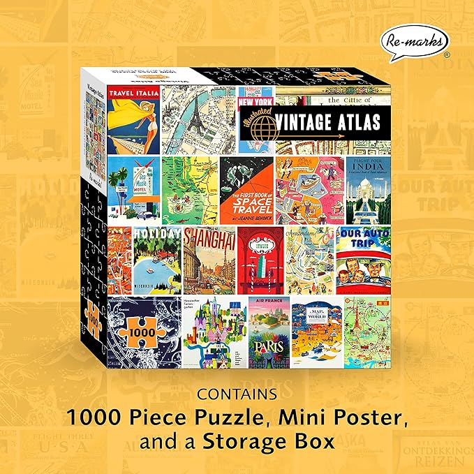 Re-Marks Vintage Atlas Puzzle, 1000-Piece Puzzle for All Ages, Fun Jigsaw Puzzle