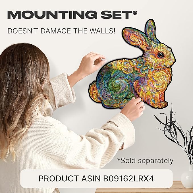 UNIDRAGON Original Wooden Jigsaw Puzzles - Precious Rabbit, 700 pcs, Royal Size 20.8"x21.6", Beautiful Gift Package, Unique Shape Best Gift for Adults and Kids