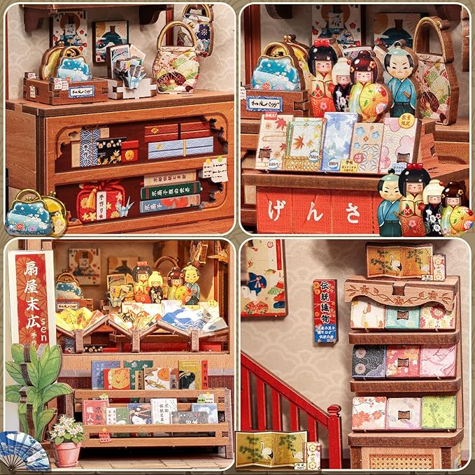 Fsolis Book Nook Kit - DIY Miniature House Kit for Adults Mini House Tiny 3D Puzzles for Bookshelf Diorama Decor Gifts for Women Teenagers Puzzle Lovers (Japanese Fan Shop)