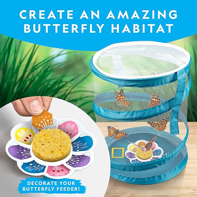 National Geographic Butterfly Growing & Bug Catcher Kit - Butterfly Habitat Kit with Voucher for 5 Caterpillars (S&H Not Included) & Bug Habitat with Magnified Viewers, Bug Catcher & More