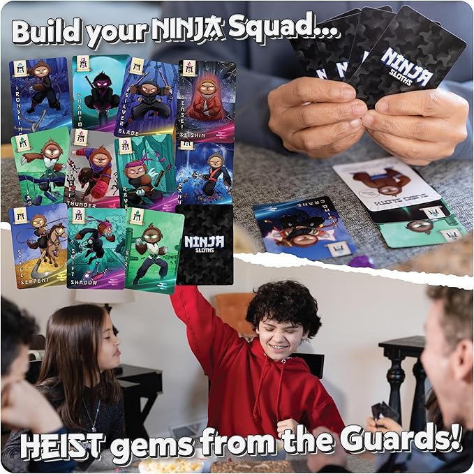 Card Games for Kids 8-12 Ninja Sloths 2 + Players, Ages 8+ Strategic Fun Family Games for Kids 8-12, Teens and Adults Easy to Learn & Quick, Strategy | Christmas Family Game Night, Kid and Adults