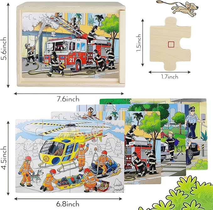 4-in-1 Wooden Puzzles for Boys 48 PCs Puzzles for Kids Ages 4-6 Great Gift for Boys,Car Puzzles for Kids Ages 4-8, Wood Puzzles for Kids Ages 3-5 Jigsaw Puzzle Box, Summer Activity Outside