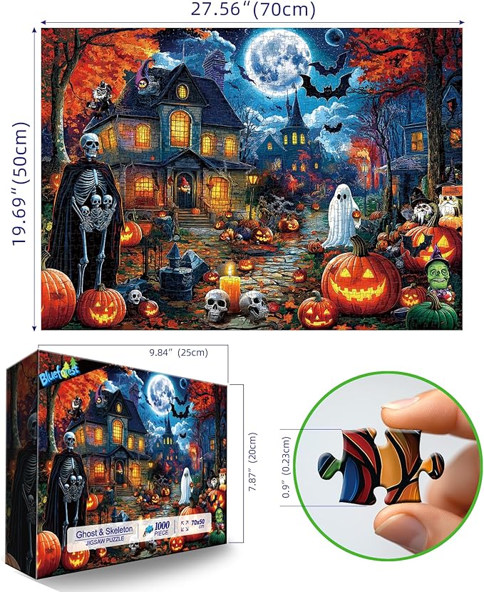 Halloween Night Puzzles for Adults 1000 Pieces Haunted Mansion Scene Jigsaw Puzzles with Full Moon, Horror House Ghosts Challenging Unique for Adults & Families