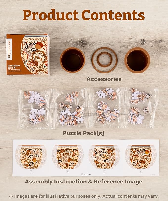 PieceRelax 3D Puzzle Planter 80 Pieces - Flower Pot - Dancing Leaves in Fall, Home Decor Flower Pots for Indoor Cactus, Succulents Pots [K1108]