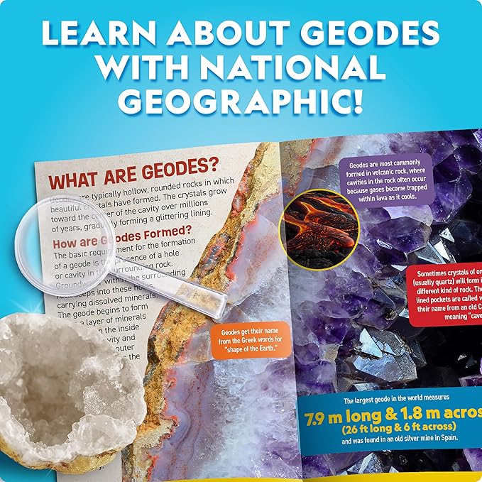 NATIONAL GEOGRAPHIC Break Open 15 Premium Geodes Science Kit - Goggles, Detailed Learning Guide, 3 Display Stands, Great STEM Science Toy & Educational Gift