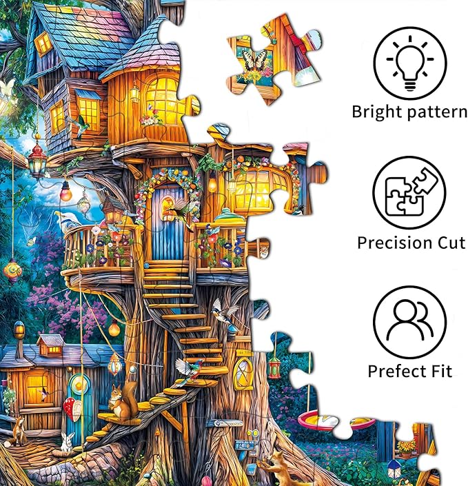 Elf Tree House Jigsaw Puzzles for Adults 1000 Pieces, Interlock Perfectly Letter on Back No Dust, Home Decor Birthday Party Puzzle Gift, 1:1 Poster Jigsaw Puzzles for Adults