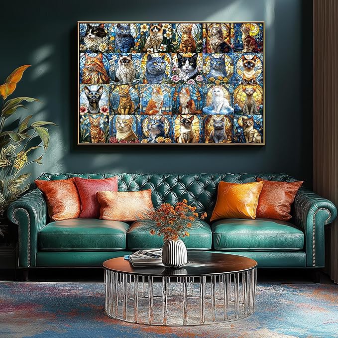 Blueforest 1000 Piece Puzzle for Adults - Stained Glass Cats Mosaic Art | Challenging Jigsaw Puzzle with Poster, Game Night Gift (27.6x19.7 Inch)