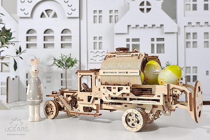 Ugears Tanker Mechanical Model Kit - DIY 3D Wooden Puzzles for Adults Truck with Working Engine - Moving 3D Puzzle Building Kits with Can Holder - Adult Puzzle Gift for Fathers Day - 594 Pcs