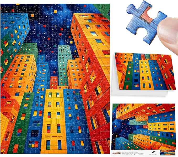 ALL4JIG Geometric City Fun Jigsaw Puzzles for Adults and Kids, 500 Pieces, 20.47" x 14.96", Christmas Secret Santa Gift, White Elephant Gifts, Number Partitioned for Easy Solving