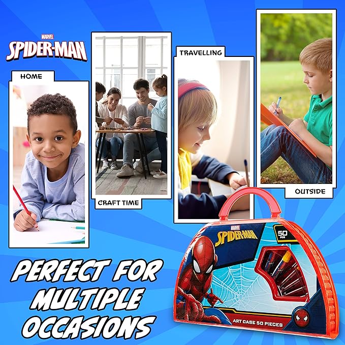 Marvel Kids Art Set for Boys Crafts Drawing and Painting Sets for Children Travel Case 40 Plus Pieces Watercolour Paints Crayons Colouring Pencils Art Supplies Spiderman Gifts