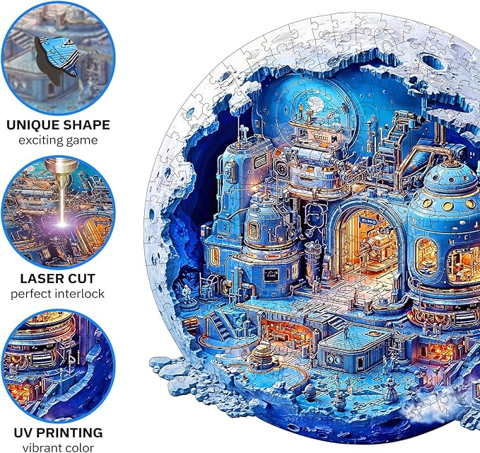 Jigfoxy Wooden Puzzles for Adults, Lunar Base Wood Puzzles Adult, Unique Animal Shape Wooden Jigsaw Puzzles for Adults, Birthday Gifts for Puzzle Lovers, Family, Friend (M-11.2 * 11.3in-187pcs)