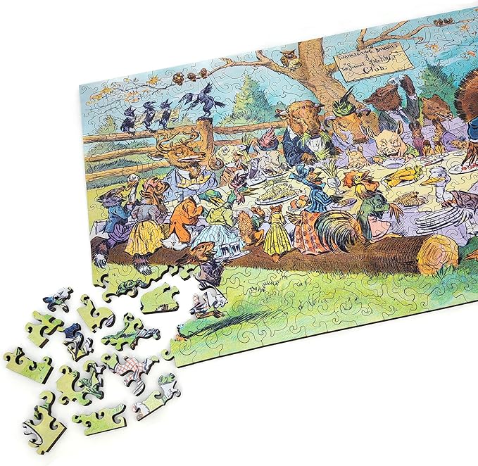 Wooden Jigsаw Puzzle for Adults - Uniquely Shaped Pieces - Made in The USA by FoxSmartBox - 373 Pieces - Thanksgiving Banquet