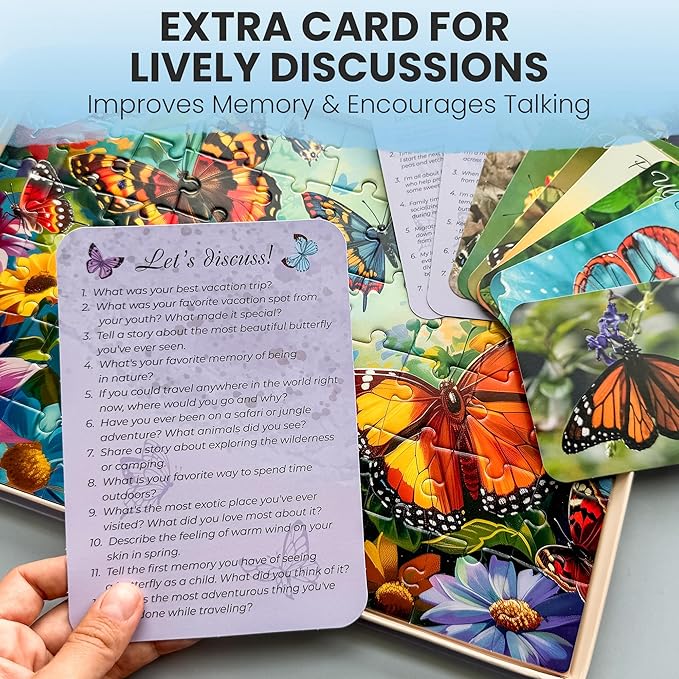 QUOKKA 60 Pieces Dementia Puzzles for Elderly - 3SET Large Piece Puzzles for Seniors - 9 Memory Flashcards with Facts I 25 Discussion Prompts per Puzzle - Alzheimer's Activities Products for Elderly