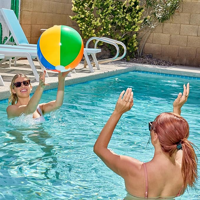 JOYIN 4-Pack 20" Beach Balls - Large Rainbow Beach Ball Inflatable Pool Toys for Party Supplies Decorations, Adults Kids Birthday Luau Summer Beach Water Games Beachball Party Favors