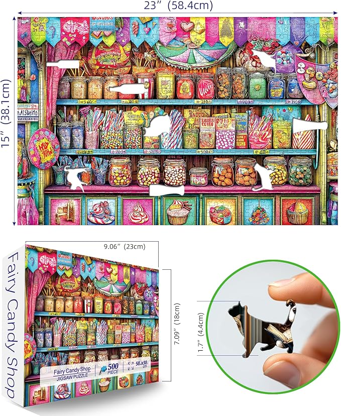Blueforest Candy Shop 500 Piece Puzzles for Adults - Vibrant Sweets Store Jigsaw Puzzle, Nostalgic Candy Jar Decor & Challenging Family Activity (23"x15")