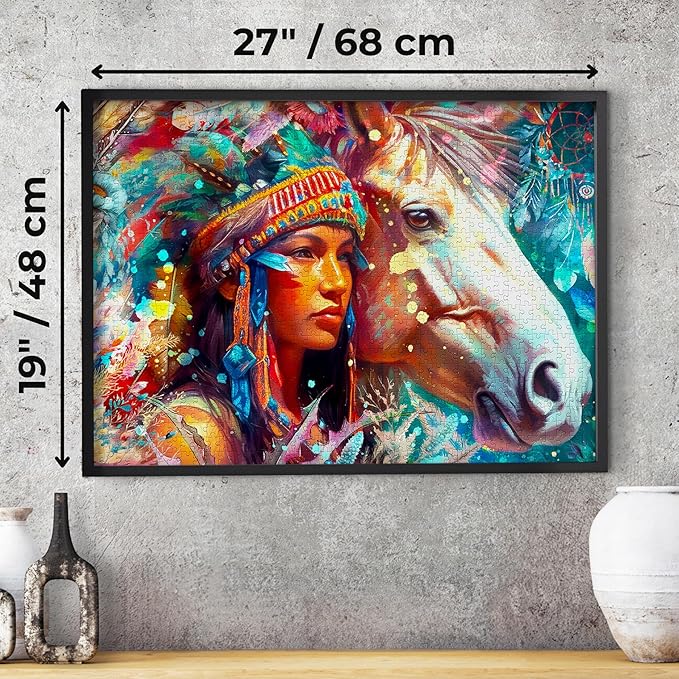 Woman and Horse Spiritual Illustration – 1000 Pieces Jigsaw Puzzle for Adults – Matte Finish, Soft Touch, Easy to Assemble, Tight Fit, Vivid Colors, Missing Pieces Service