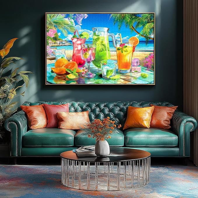 Tropical Beach Cocktails 500 Piece Puzzle for Adults Fun Colorful Summer Drinks Large Piece Puzzles for Seniors Letter on Back Home Decor Birthday Party Gift (27.5"x19.6")