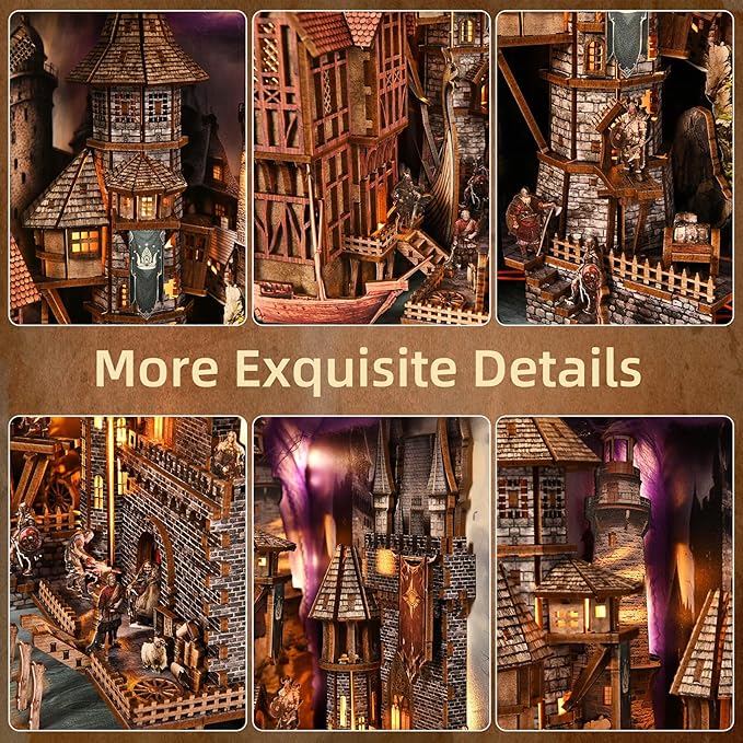 Book Nook Kit - DIY Miniature House Dollhouse Kit for Adults and Teens, Medieval Fantasy Viking Theme Bookshelf Decor 3D Wooden Puzzle Bookend, Gifts for Family, Friends (Voyage Through The Storm)