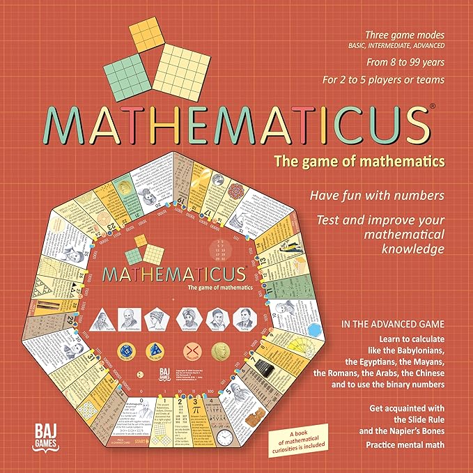 Math Board Game - [English Edition] - Mathematicus: Where Numbers Meet History. Explore The multicultural World of Ancient Mathematics and Calculation Tools - 2-5 Players Challenges - 525 Pieces