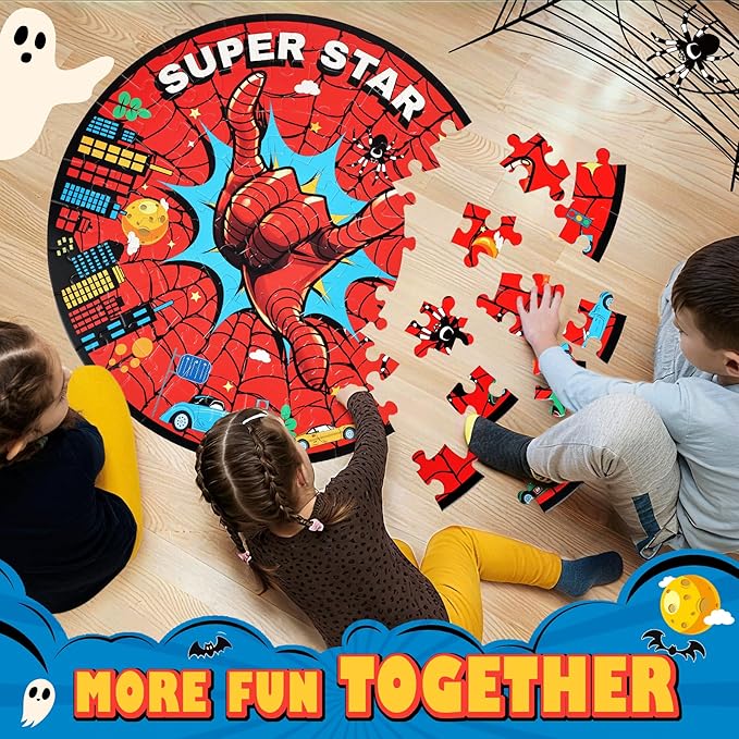 Halloween Spider Web Floor Puzzle for Kids 4-8, 70pcS Jumbo Floor Puzzle Preschool Toys Educational Puzzles for Toddlers 3 4 5 6 7 8 Year Old Boys Girls, Boo Basket Toys