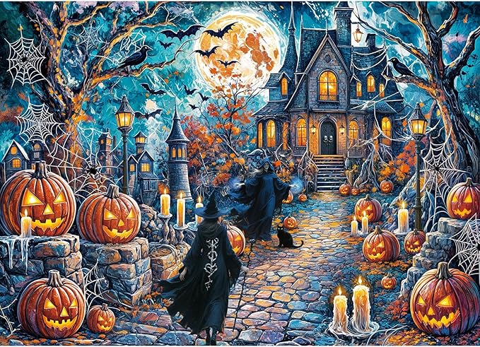 Puzzles for Adults 1000 Pieces, Haunted Halloween Night House Jigsaw Puzzles, Fun Horror Challenging Puzzle, Halloween Puzzles Gift, Home Decoration Puzzle, Interlock Perfectly No Dust