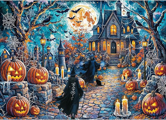 Puzzles for Adults 1000 Pieces, Haunted Halloween Night House Jigsaw Puzzles, Fun Horror Challenging Puzzle, Halloween Puzzles Gift, Home Decoration Puzzle, Interlock Perfectly No Dust