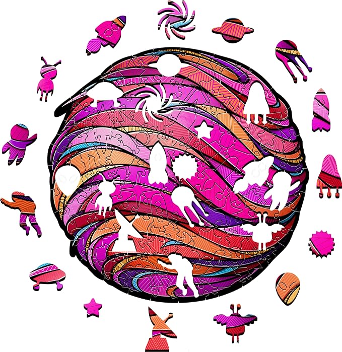 Wooden Puzzle Pink Planet M - A 215-Piece Journey Through Space Designed Exclusively for Adults - Uncover The Mysteries of The Cosmos in Every Piece