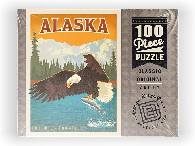 MyPuzzle Alaska: Eagle, Vintage Poster - Premium 100 Piece Jigsaw Puzzle for Adults