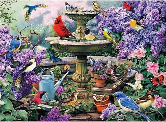 300 Piece Puzzles for Adults, Garden Birds Bath Puzzle for Adults Kids Seniors,Large Piece Fountain Garden Puzzle for Kids Ages 8-10 10-12,Nature Flower Birds Puzzles Perfect for Game Night,20.5x15 in