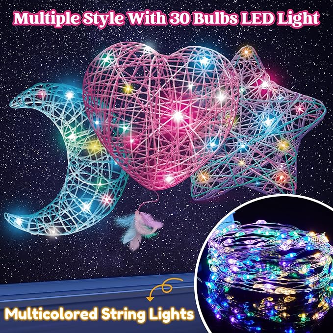 Klever Kits 3D String Art Kit for Kids, Light Up String Light Toy with 30 Multi-Colored LED Bulbs, Arts and Crafts Set, Birthday Gifts for Girls and Boys Ages 8+