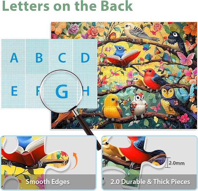500 Piece Puzzles for Adults, Art Birds Jigsaw Puzzles for Adult 500 Pieces, Recycled Cardboar Challenge Puzzle Kids Seniors Friends for Gift Birthday Party Games Family, 20.5"x15" Dust Free Puzzle