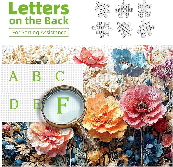 Floral Garden 1000 Piece Jigsaw Puzzle for Adults Vintage Botanical Art Colorful Flowers Challenging Adult Puzzle with Poster Challenging Puzzle 27.6x19.7 Inch Art Puzzle
