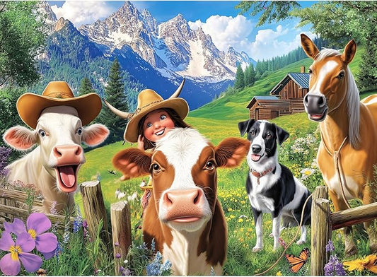 300 Pieces Puzzle for Adults-Pasture Horse Jigsaw Puzzle-Farm Cow Puzzles for Kids Ages 8-10-Animal Pet Lover Challenging Puzzles for Friends Family Activity Game Nights Gifts-20.5x15IN