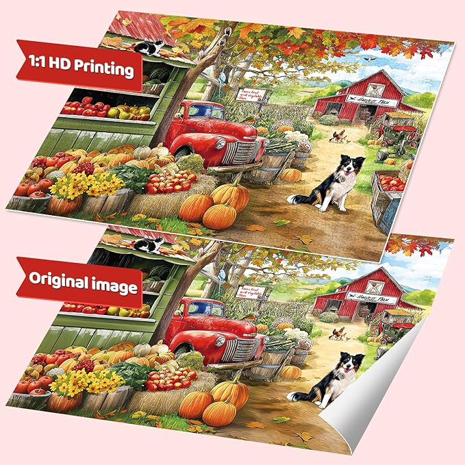 Puzzles for Adults 1000 Pieces, Jigsaw Puzzles 1000 Pieces – Autumn Harvest Farm Puzzle with Dog, Squirrel, Kitten, Golden Leaves & Pumpkins – Cozy Fall Scene for Nature & Animal Lovers (28 x 20 in)