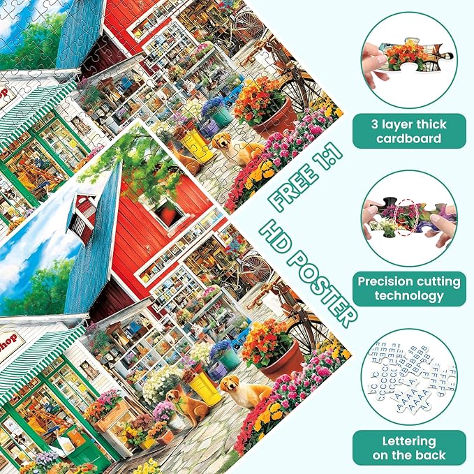 300 Piece Puzzles for Adults, Charming Flower Shop Jigsaw Puzzles with Dog, Vibrant and Relaxing 300 Piece Puzzle, Perfect for Family Time, Great Gift for Adults, Kids, Seniors, 20.5 x 15 in