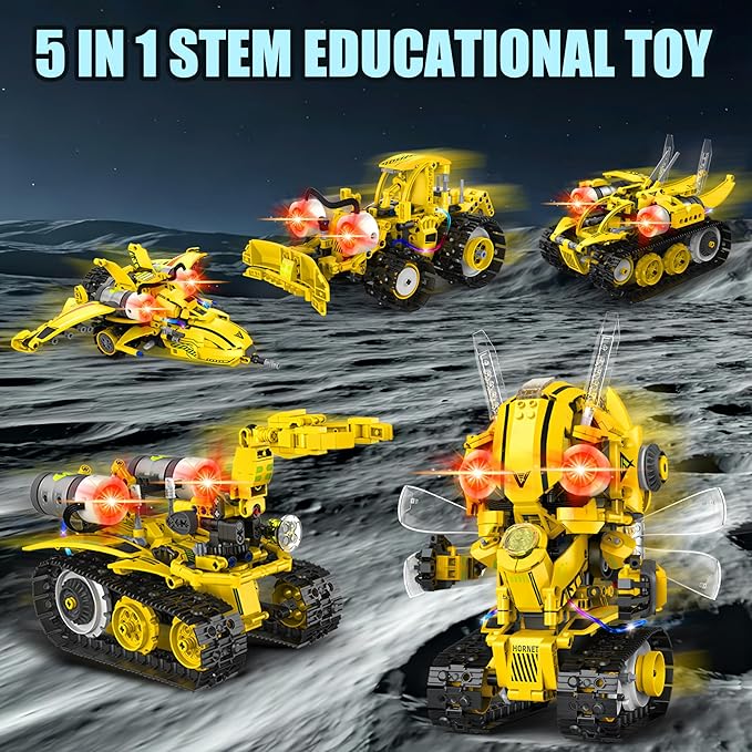 Yerloa Robot Building Kit STEM Gifts for Boy Ages 8-13 with App & Remote Control, 5 in1 Building Set Coding Robotic Toys for Kid Aged 6 7 8 9 10 11 12 Years Old Boy Girl Easter Birthday Gifts (673pcs)