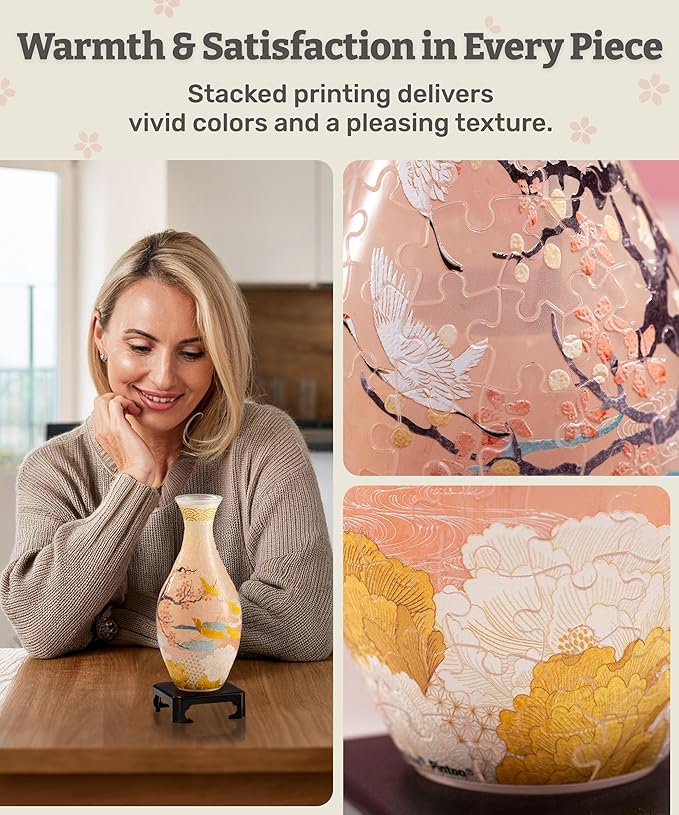 PieceRelax Unique Flower Vase - 3D Puzzle Vase for Adults to Flower Arrangement and Home Decoration Made by 160 Curved and Translucent Plastic Puzzle Pieces - Spring Symphony [S1040]