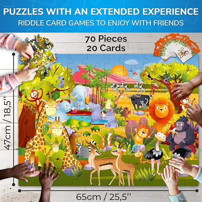 QUOKKA Search and Find Puzzles for Kids Ages 4-6 - Riddle Kids Puzzles 6-8 Years Old - 70 Unique Pcs - 20 Illustrated Guessing Cards - Engaging Children Themes - Africa Puzzle Gift for Toddlers 3-5